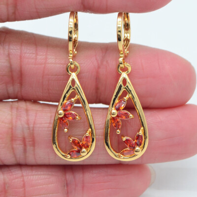 18K Yellow Gold Filled Women Black Mystic Topaz Teardrop Dangle Earrings
