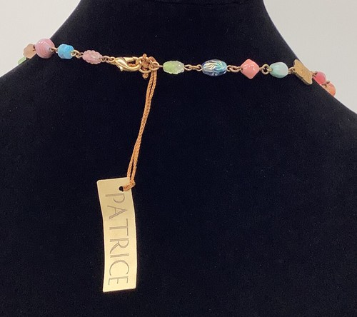 PATRICE European & Asian Colored Glass Brass Chain Art Deco Style 50” Necklace - Picture 6 of 8