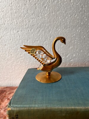 Austrian Crystal Mascot Int'l Inc 1992 24kt Gold Plated Swan Figurine Ornament