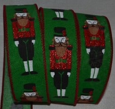 Wired Ribbon Woven Christmas Toy Soldier Holiday Red Green 1.5" Nutcracker Bow