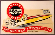 1950's water-slide decal WYNN'S FRICTION PROOFING OIL Outboard hydroplane NOA