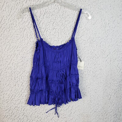 Free People FP One Cami Women XL Royal Blue Tiered Ruffle Boho Fairycore Cozy
