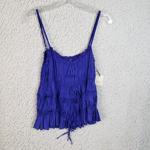 Free People FP One Cami Women XL Royal Blue Tiered Ruffle Boho Fairycore Cozy