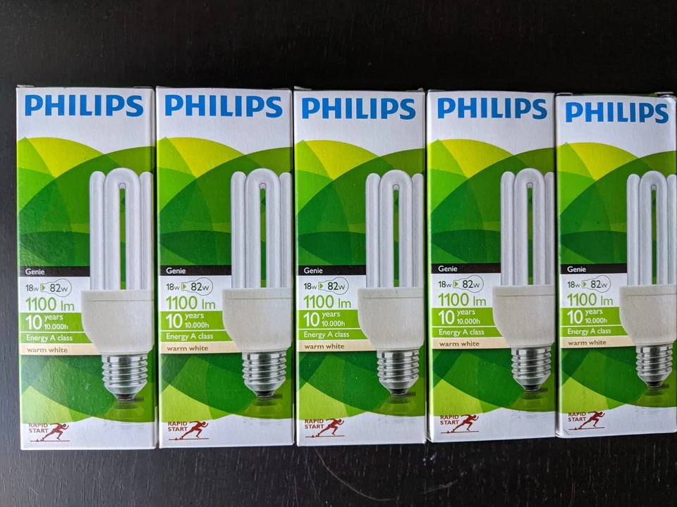 Bulbs 10X Philips Genie Warm White Eco 18w = 82w 1100lm Screw Bulbs 10,000h New - Image 2 of 4