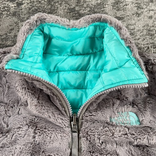North Face Jacket Girls Large Green Grey Reversible Mossbud Swirl Puffer Fleece - Picture 14 of 23
