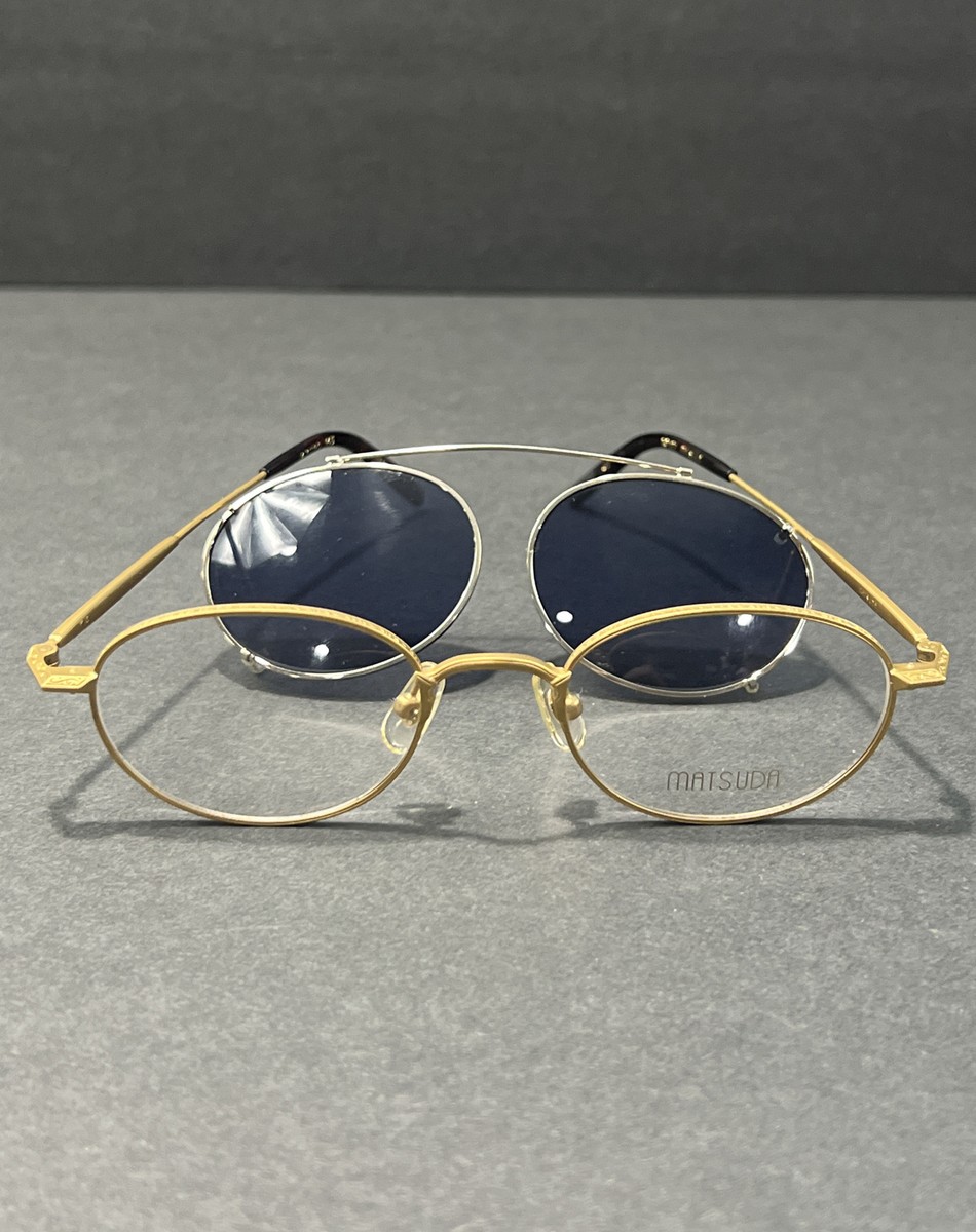 Vtg Matsuda Matte Gold Frame Glasses W Snap On Sunglass Lenses