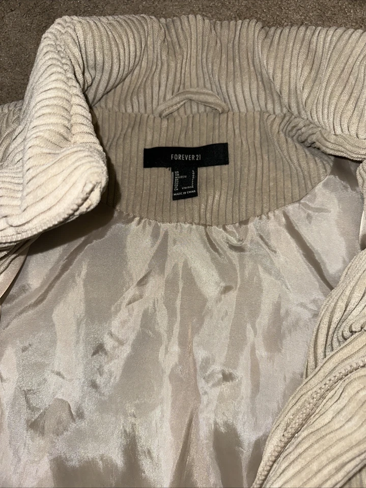 Forever 21 женщин пуховик жилет желтовато-коричневый кремовый бежевый размер большой вельвет теплый EUC - Изображение 2 из 4
