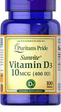 Puritan's Pride Vitamin D3 10mcg (400 IU) - 100 Tablets