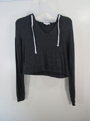 Colsie Crop Top Size XS Gray Pull Over V Neck Hood Long Sleeve