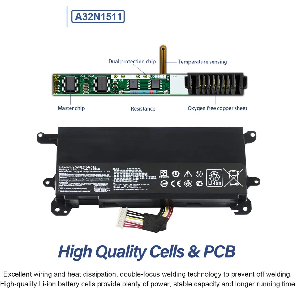 A32N1511 Battery For Asus ROG G752 G752V G752VT G752VY G752VM GFX72 Series 67Wh - Image 4 of 4