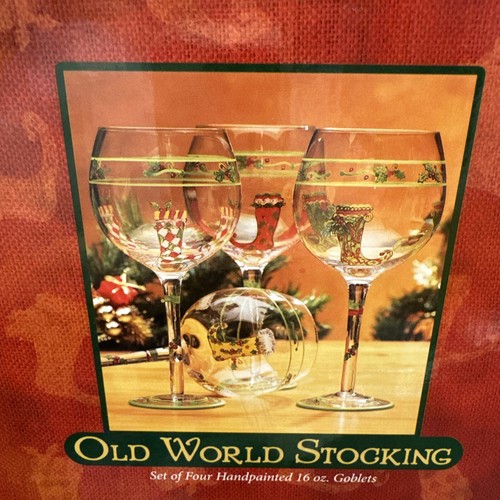 Festive Collection Old World Stocking Christmas Wine Goblets . Hand Painted 3 - Picture 15 of 16