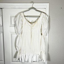 House Of CB Dress Vintage Womens Large Satin Puff Sleeve Ruffle Mini Party Elsie