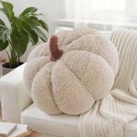 KüRbis Kissen Herbst Deko PlüSchkissen 3D KüRbisoptik Zierkissen Creme 20Cm