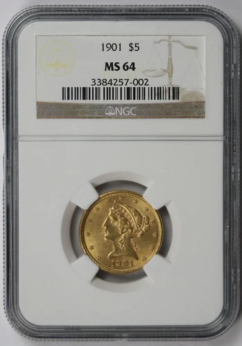 1901 Liberty Head Half Eagle Gold $5 MS 64 NGC