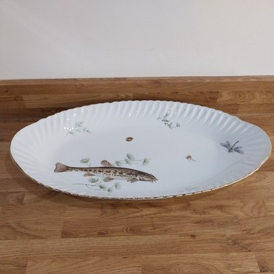 Porzellan große ovale Fisch Servierschale Schale Limoges Frankreich zugeschrieben 60er Jahre