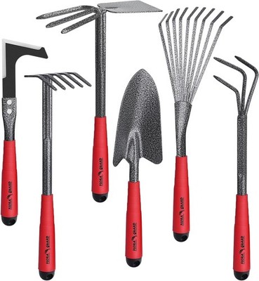 FLORA GUARD 6-Piece Garden Tool Set Heavy Duty Trowel Rake