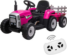12V Kids Battery Powered Electric Tractor with Trailer, Toddler Ride on Car with