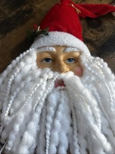 Vintage Santa Claus Rubber Face Yarn Beard Christmas Ornament Hanging Decor 8"