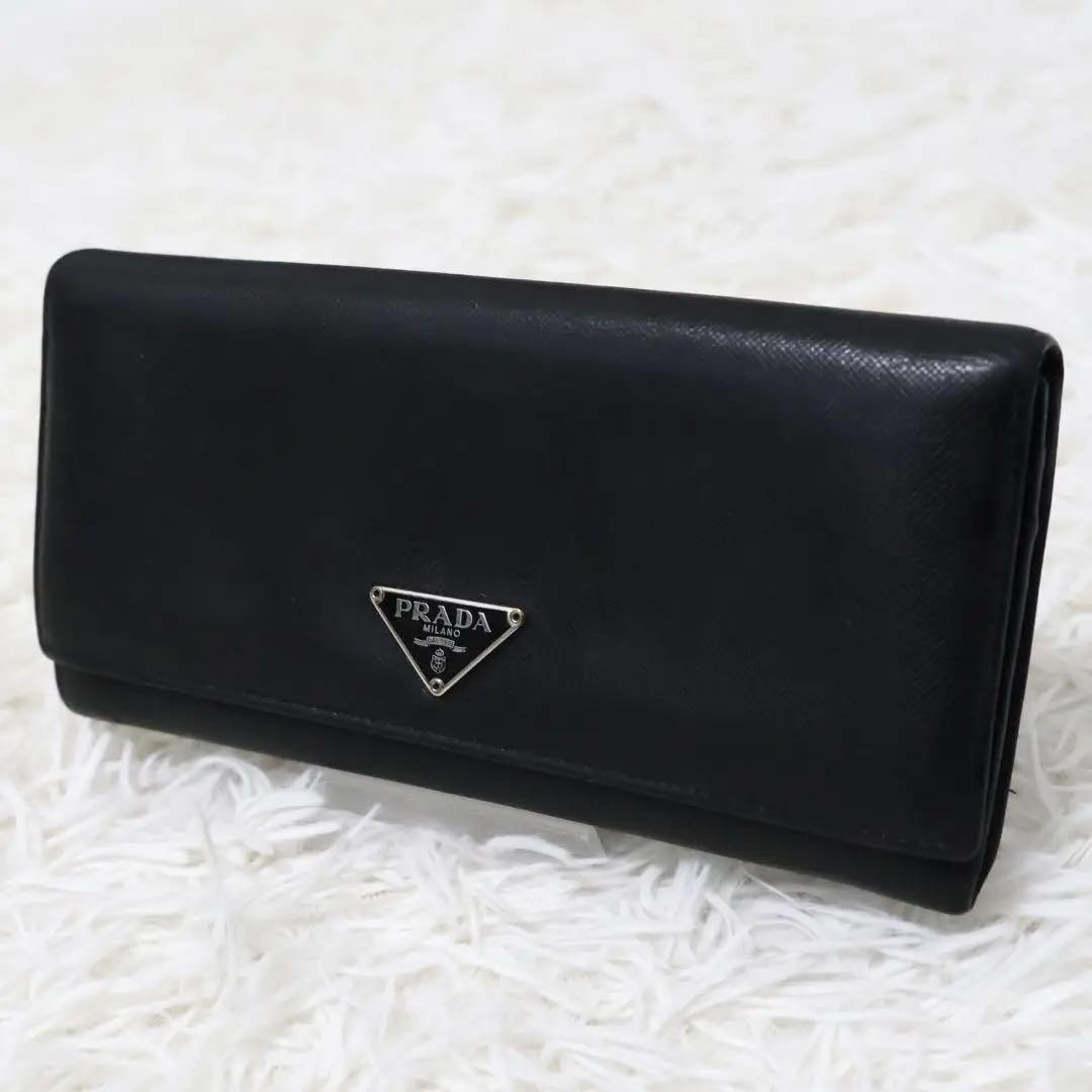 Prada Black Triangle Logo Long Wallet 18.5cm x 9.5cm Used