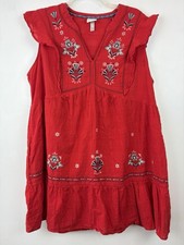 Knox Rose Women Dress 2X Red Floral Embroidery A Line Boho Bohemian