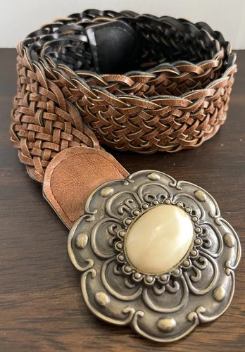 Ladies Women’s Brown Woven Braided Brown Belt Connected Buckle See Measurements