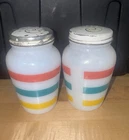 Vintage Anchor Hocking Fire King Colonial Stripe Salt Shakers (2) 1940-50s