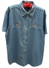 Vintage Quizz Jeans Woman Denim Shirt Size 22 Patriotic Bear Embroidery USA