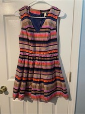 Forever 21 Navy, Pink, Orange, Tan Multicolor Striped Fit-and-Flare Dress