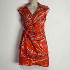 UO Silver Sun Mini Wrap Dress Cap Sleeves Orange Multicolor Vacay Beach Sz XS