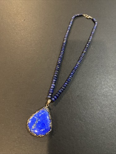 Vintage Sterling Silver 925 Lapis Bead Pendant Necklace - Picture 5 of 10