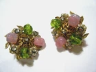 Vintage 40s Miriam Haskell Earrings Czech Glass Beads RS Clusters Gold Filigree