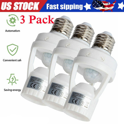 3 Pack E27 LED Light Lamp Bulb Holder Socket Switch Infrared PIR Motion Sensor