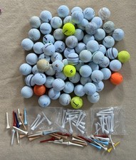 Lot of 73 Used Golf Balls  64 Wooden Golf Tees