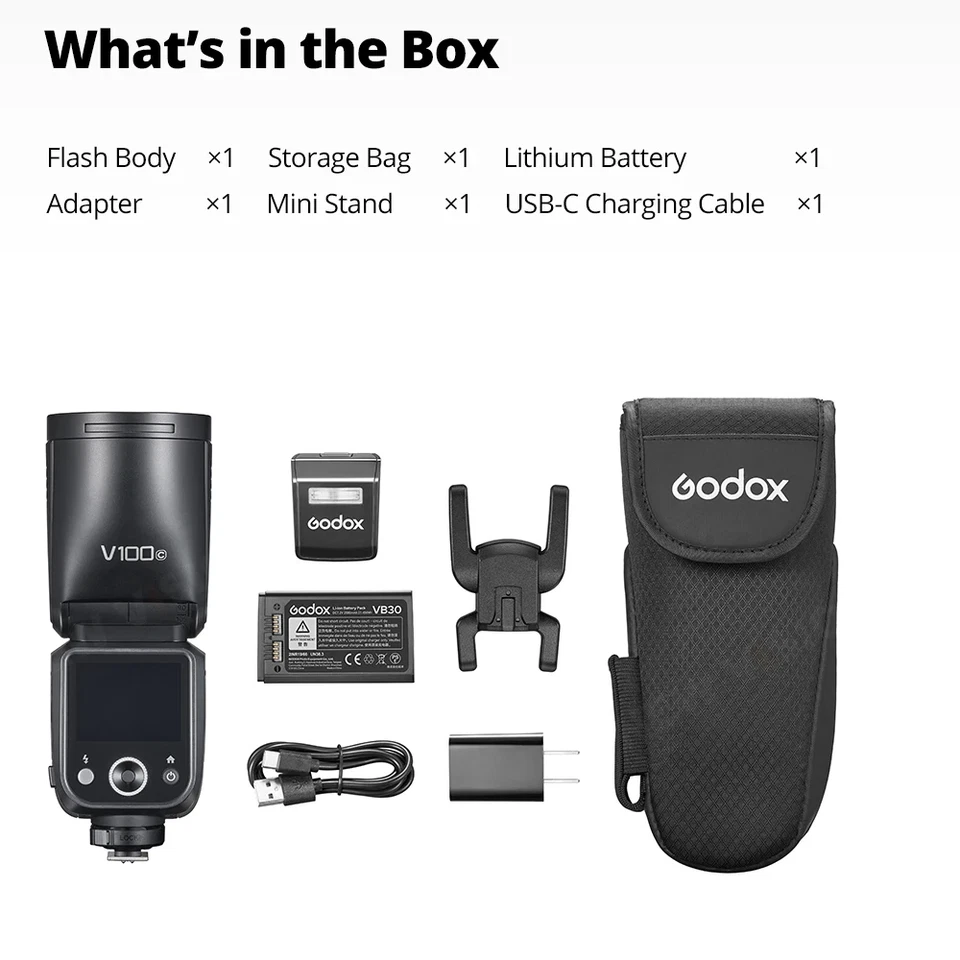 Flash Speedlite para cámara de cabeza redonda Godox V100C V100-C 2.4G TTL para cámaras Canon Foto 3 de 4