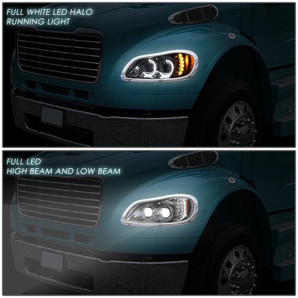 [LED DRL+SEÑAL]PARA 03-19 FREIGHTLINER M2 106 112 FAROS PROYECTOR CROMADOS Foto 3 de 4