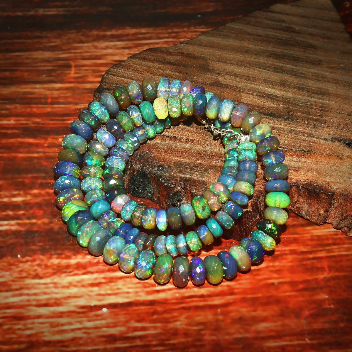 Natural Ethiopian Fire Opal Faceted Bead Necklace Women October