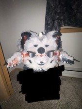 Faux Fur Animal Costume Mask Headpiece Set w/ Paws, Gloves, Tail White/Black