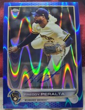 2022 Topps Chrome Veteran Autographs Freddy Peralta Blue RayWave Refractor /150