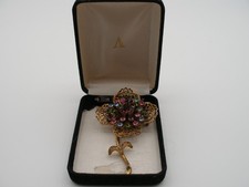 Large vintage unsigned rhinestone flower filigree brooch, L3