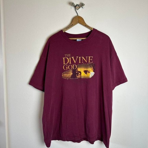 1990s Vintage Burgundy Divine God Jesus T Shirt XXL Christian Religious