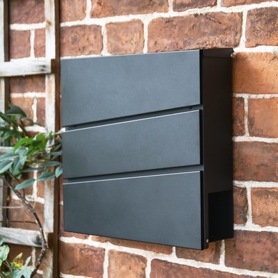 Wandbriefkasten & Zeitungshalter ''Hillcrest'' schwarz - abschließbarer Briefkasten