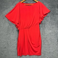 Vince Camuto Dress Womens Size S Red Asymmetrical Flutter Sleeve Ruched Sheath