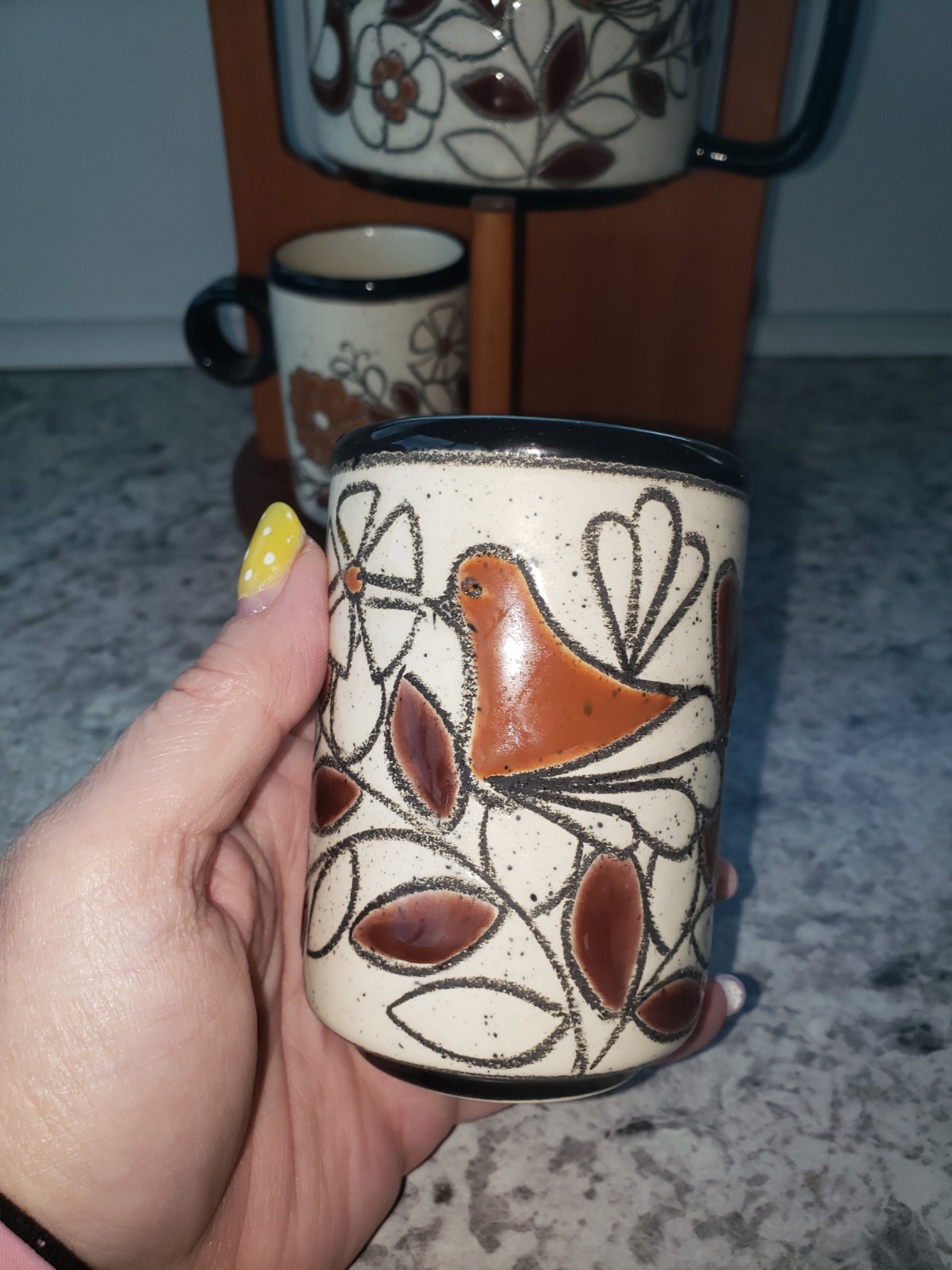 Vega By Artesa Coffee/ Tea Set With Wood Stand Handmade In Ecuador