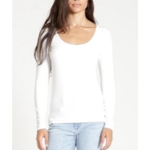 GAP Damen Modern T Weiß Baumwolle Elasthan U-Ausschnitt Semi Fitted Langarm Top S