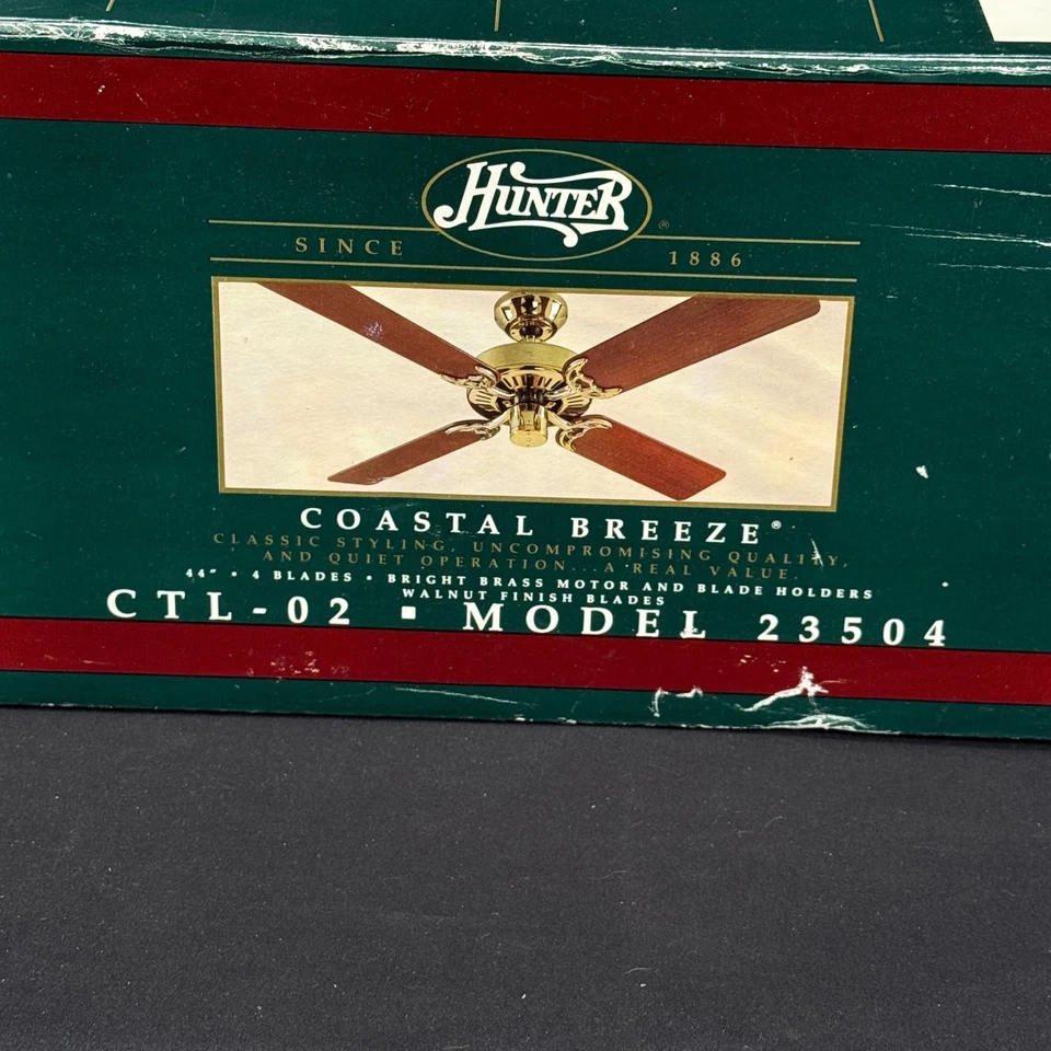 Hunter Coastal Breeze 44" Ceiling Fan 23504 4 Blades Brass Walnut New Open Box - Image 2 of 4