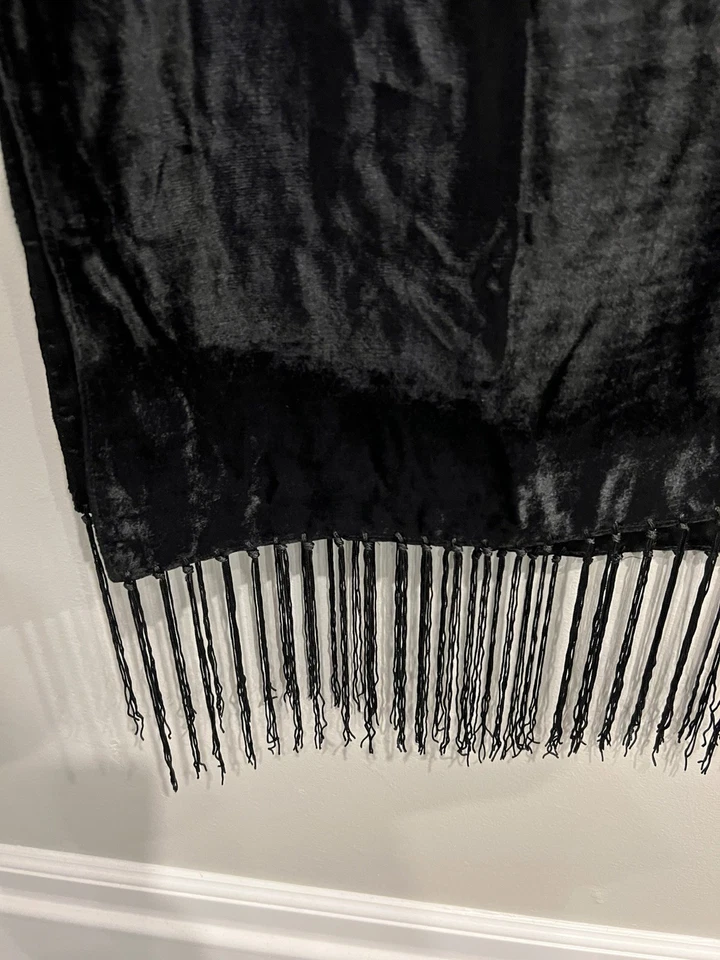 Long Black Velvet Satin Reversible Shawl Dress Accessory Victorian 70” L x 17” W - Image 3 of 4