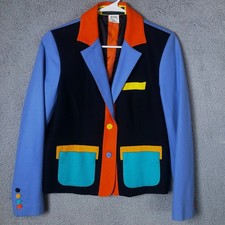 HARVE BENARD Womens 10 Multi-Color Block Wool Blazer Jacket 55 Wool Vintage
