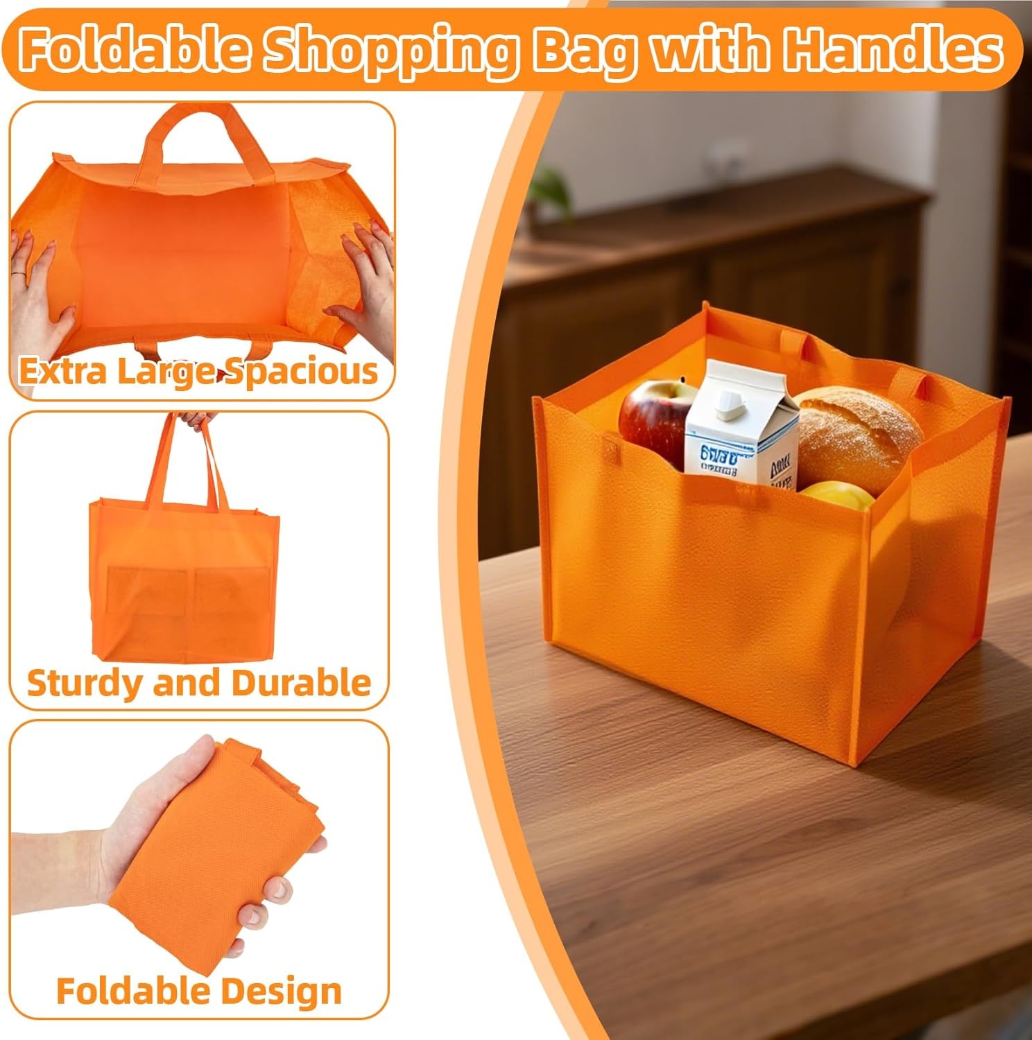 3 Pack Reusable Grocery Bags Heavy Duty Foldable Canvas Tote Large Shopping Bags
