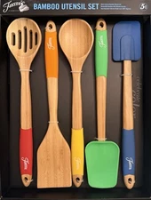 NIB Fiesta 5-Piece Multicolor Bamboo and Silicone Utensil Set New 