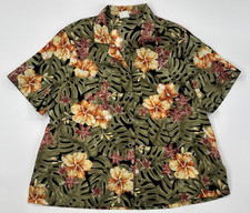 Vintage 90s Tropical Shirt Womens Medium Petite Floral Button Up Hawaiian Jungle